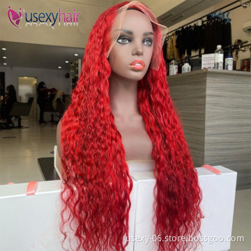 Water wave lace frontal wig for women wet and wavy curls hd lace wig human hair color pre plucked red lace front wigs